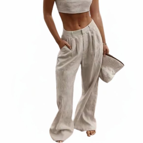 Sleeveless Crop Tank Top & High Waist Wide Leg Pants Set- Medium - Picture 3 of 7